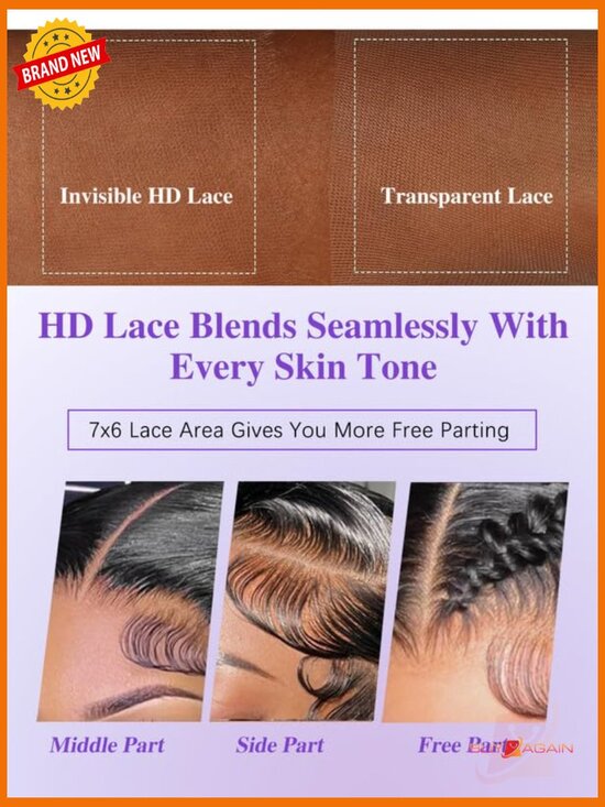 7x6 Lace Front Human Hair Wig Glueless 250% Density Body Wave 16 Inch main image 6